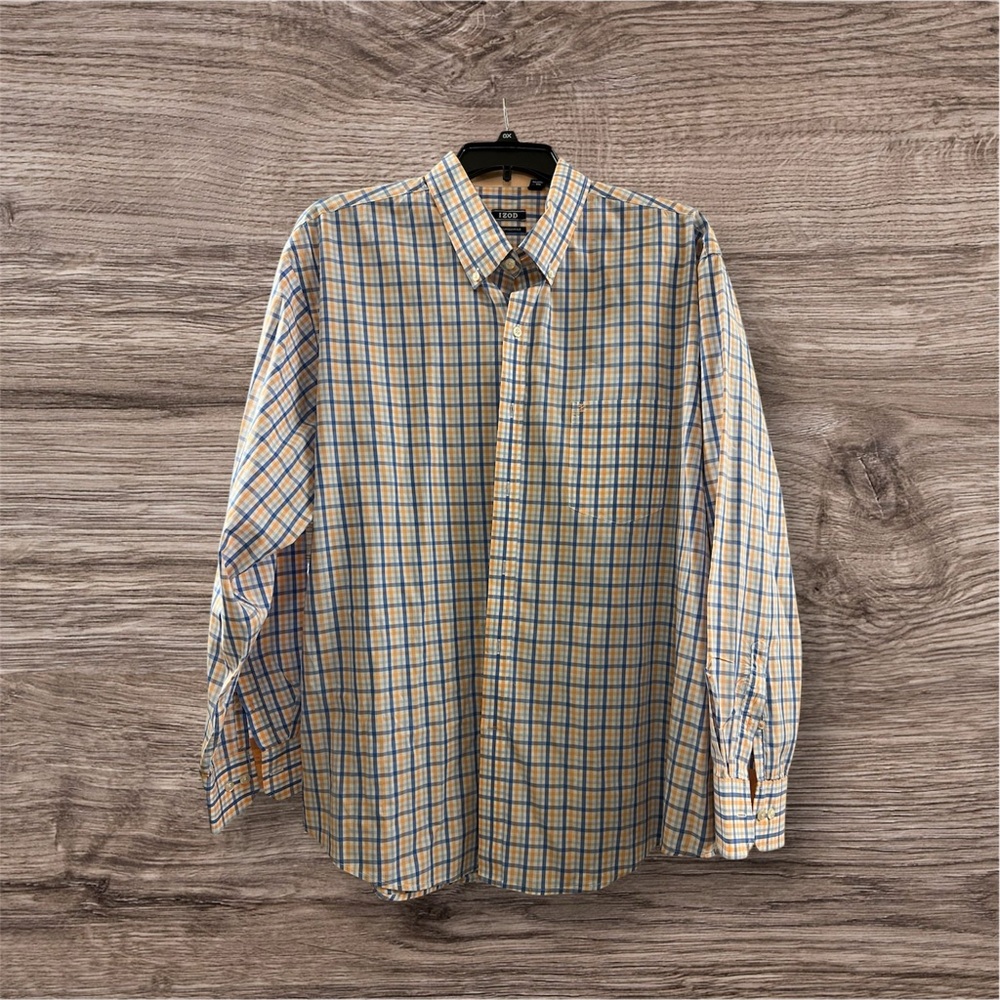 Izod Men's Plaid Button-Down Shirt in Blue and Yellow